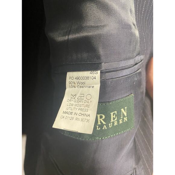 Lauren Ralph Lauren Mens Cashmere Wool 2-Button Front Blazer Pinstripe Blue 46S - Picture 2 of 4